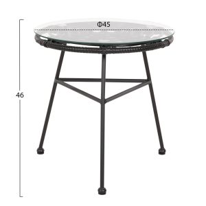 Странична масичка кръгла черен метал Allegra – черен ратан-стъкло D45x46hcm Hm5459,12