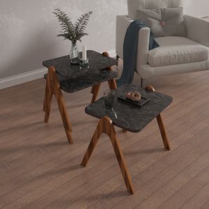 Side tables 3pcs, melamine in walnut-black marble top 40x30x40hcm Hm18176