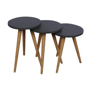 Perjene side tables set of 3, anthracite melamine and wooden legs