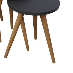 Perjene side tables set of 3, anthracite melamine and wooden legs