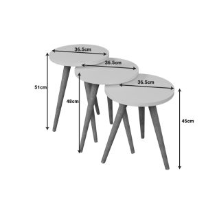 Perjene side tables set of 3, melamine and natural wood