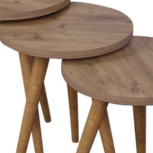 Perjene side tables set of 3, melamine and natural wood