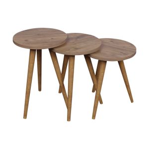 Perjene side tables set of 3, melamine and natural wood