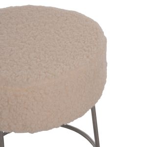 Табуретка Karlo Hm8411,23 букле цвят бял със сребърна база D35x41hcm