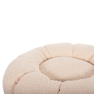 Табуретка Kripp Hm9602,06 букле цвят екрю с черна метална база D60x31hcm