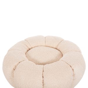 Табуретка Kripp Hm9602,06 букле цвят екрю с черна метална база D60x31hcm