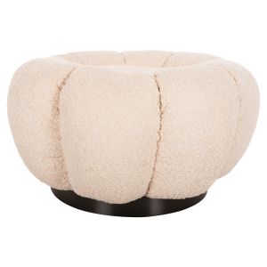 Табуретка Kripp Hm9602,06 букле цвят екрю с черна метална база D60x31hcm