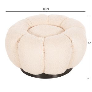 Табуретка Kripp Hm9602,06 букле цвят екрю с черна метална база D60x31hcm