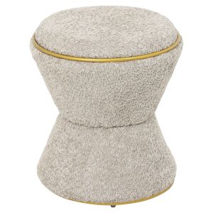 Табуретка Linner Hm9604,18 бежово букле със златни детайли D38,5x43hcm