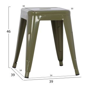 Табуретка Melita Relix Hm0096.43 метална в цвят тъмна маслина 37x37x45hсм.