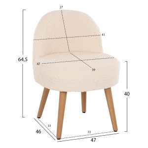 Табуретка с ниска облегалка Yasmine Hm8395,23 бяло букле с дървени крака 47x46x64,5hcm