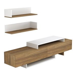 Тв композиция Eduardo Hm8909,11 от меламин цвят бял/натурален 180x29,5x45hcm