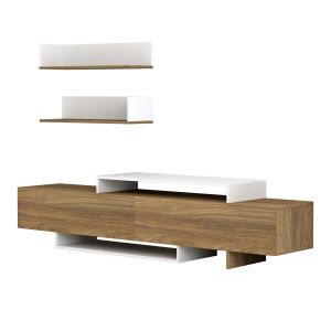 Тв композиция Eduardo Hm8909,11 от меламин цвят бял/натурален 180x29,5x45hcm