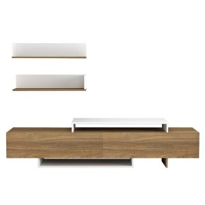 Тв композиция Eduardo Hm8909,11 от меламин цвят бял/натурален 180x29,5x45hcm