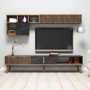 Тв секция Hm9438,03 меламин в орех-черен мрамор 180x35x40hcm