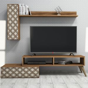 Тв секция Hm9518,02 меламин в цвят орех и крем 150x37,2x37,8hcm