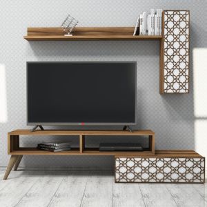 Тв секция Hm9518,04 меламин в цвят орех и бяло 150x37,2x37,8hcm