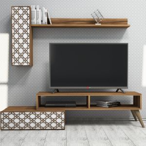 Тв секция Hm9518,04 меламин в цвят орех и бяло 150x37,2x37,8hcm