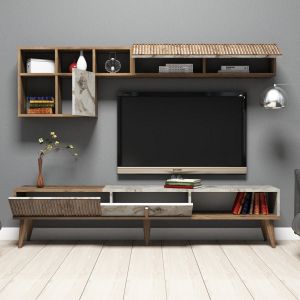 Тв секция Warm Marble Luxury меламин в цвят орех и бял мрамор Hm9438,01