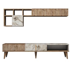 Тв секция Warm Marble Luxury меламин в цвят орех и бял мрамор Hm9438,01
