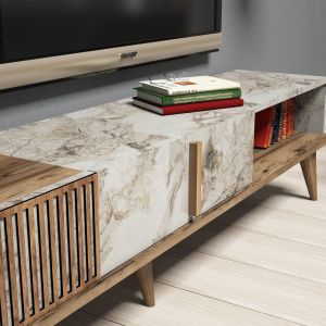 Тв секция Warm Marble Luxury меламин в цвят орех и бял мрамор Hm9438,01