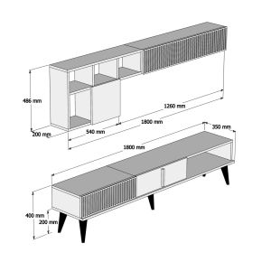 Тв секция комплект Hm9438,02 меламин в цвят орех-бяло 180x35x40hcm