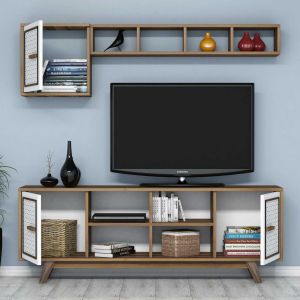 Тв секция комплект Hm9513,03 меламин в цвят орех и бяло 160x35x56,2hcm