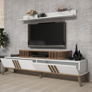Тв секция комплект Hm9515,03 меламин в бяло и цвят орех 168x39x51,6hcm