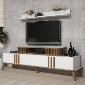 Тв секция комплект Hm9515,03 меламин в бяло и цвят орех 168x39x51,6hcm