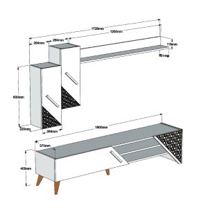Тв секция комплект от меламин Hm9514,01 в цвят натурален дъб 180x37x40hcm