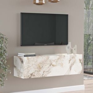 Serit TV stand made of melamine with marble effect, ivory color 100x31.5x29.6cm