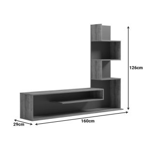 Тв шкаф Cazenda с библиотека в цвят дъб и тъмносив цвят 160x29x126 см