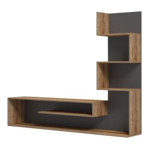 Тв шкаф Cazenda с библиотека в цвят дъб и тъмносив цвят 160x29x126 см