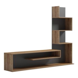 Тв шкаф Cazenda с библиотека в цвят дъб и тъмносив цвят 160x29x126 см