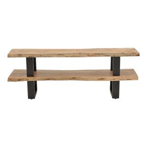 Fuji TV cabinet, solid acacia wood in a natural shade with black metal legs 140x40x52cm