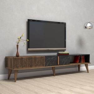 Тв шкаф Hm9512.02 меламин цвят орех и черен мрамор 180x35x40hcm