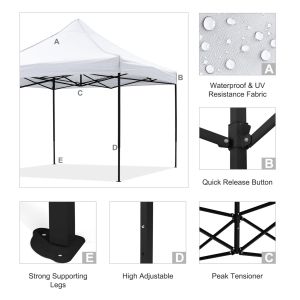 Matthew Hm6310 foldable awning - black metal frame - white awning 3x3x3.10cm