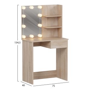 Тоалетка с Led светлини и рафтове Lauryn Hm2501.01 меламин в Sonama 75x40x134.5hcm.