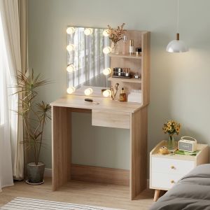 Тоалетка с Led светлини и рафтове Lauryn Hm2501.01 меламин в Sonama 75x40x134.5hcm.