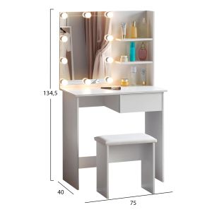 Тоалетка с Led светлини и рафтове Lauryn Hm2501.03 меламин в бяло 75x40x134.5hcm.