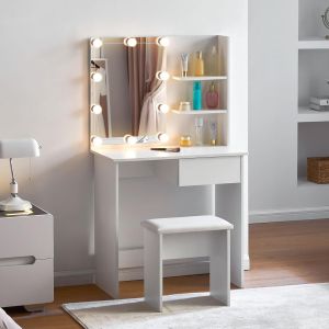 Тоалетка с Led светлини и рафтове Lauryn Hm2501.03 меламин в бяло 75x40x134.5hcm.