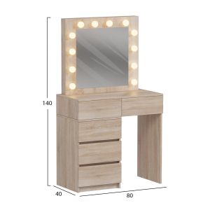 Тоалетка с Led светлини и чекмеджета Beyon Hm2500.01 меламин в Sonama 80x40x140hcm.