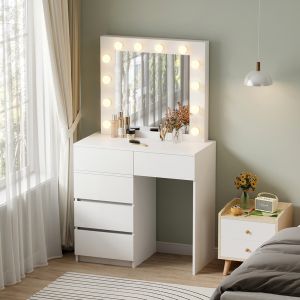 Тоалетка с Led светлини и чекмеджета Beyon Hm2500.03 меламин в бяло 80x40x140hcm.