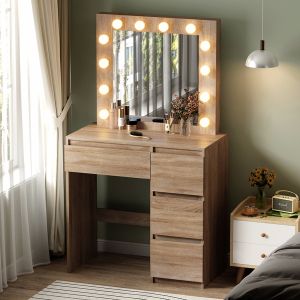 Тоалетка с Led светлини и чекмеджета Keitlin Hm2499.01 меламин в Sonama 80x40x140hcm.