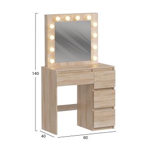 Тоалетка с Led светлини и чекмеджета Keitlin Hm2499.01 меламин в Sonama 80x40x140hcm.