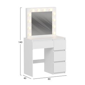 Тоалетка с Led светлини и чекмеджета Keitlin Hm2499.03 меламин в бяло 80x40x140hcm.