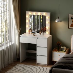 Тоалетка с Led светлини и чекмеджета Keitlin Hm2499.03 меламин в бяло 80x40x140hcm.