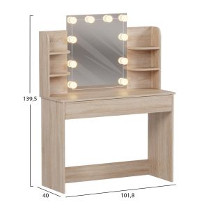 Тоалетка с Led светлиние-рафтове-чекмеджета Lauryn Hm2502.01 Sonama цвят 101.8x40x139.5hcm.
