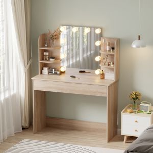 Тоалетка с Led светлиние-рафтове-чекмеджета Lauryn Hm2502.01 Sonama цвят 101.8x40x139.5hcm.