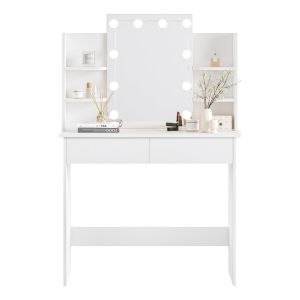 Тоалетка с Led светлиние-рафтове-чекмеджета Lauryn Hm2502.03 цвят бял 101.8x40x139.5hcm.